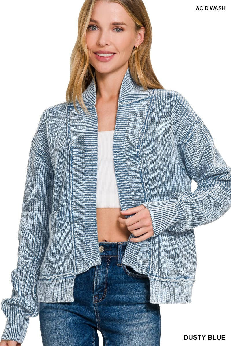 Washed Sweater Cardigan in Dusty Blue (REG)