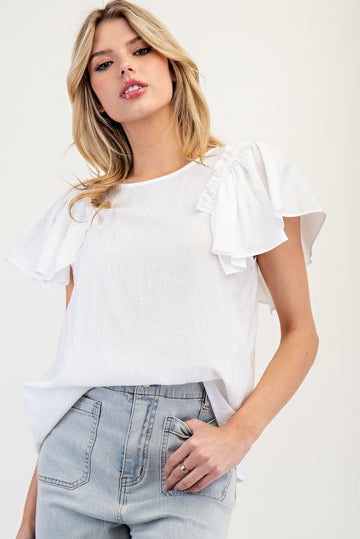 Ruffle Patch Sleeve Top in Off White (REG)