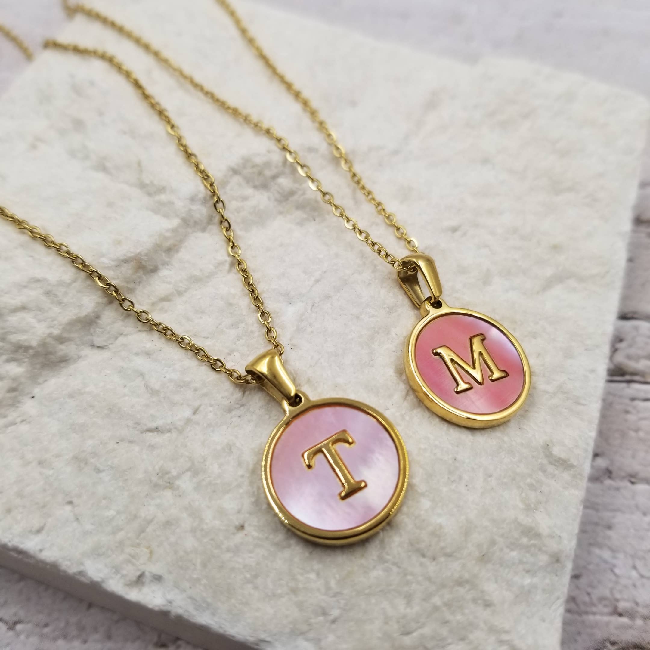 Pink Shell Initial Necklace