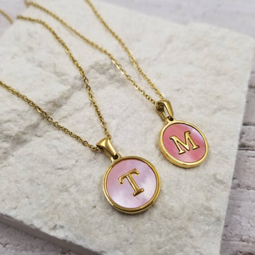 Pink Shell Initial Necklace