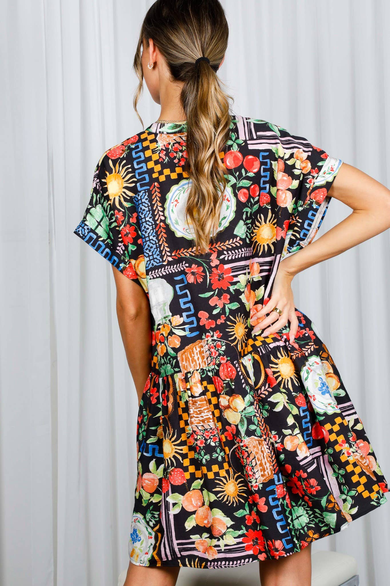 Black Multi Print Mini Dress (REG)