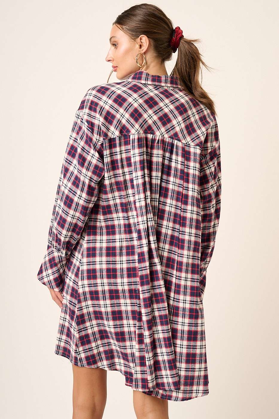 Plaid Button Down Mini Dress in Navy (REG)