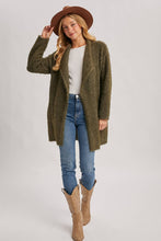 Fuzzy Drape Front Cardigan in Olive (REG)