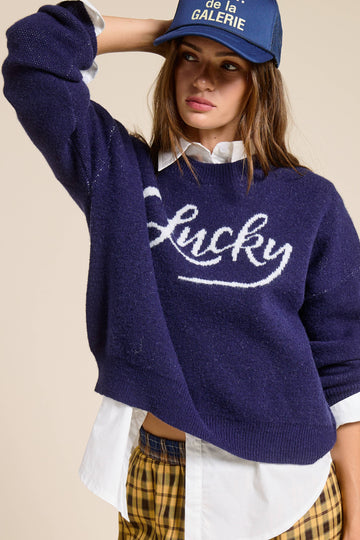 Lucky Graphic Sweater in Navy (REG)