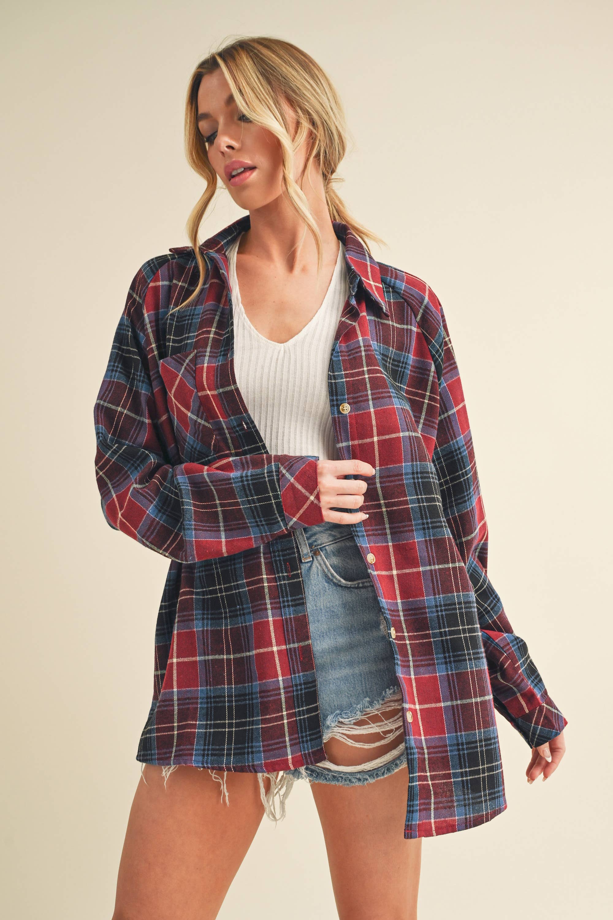 Katie Flannel Top in Red (REG)