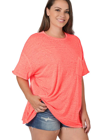 Oversized Burnout Top in Deep Coral