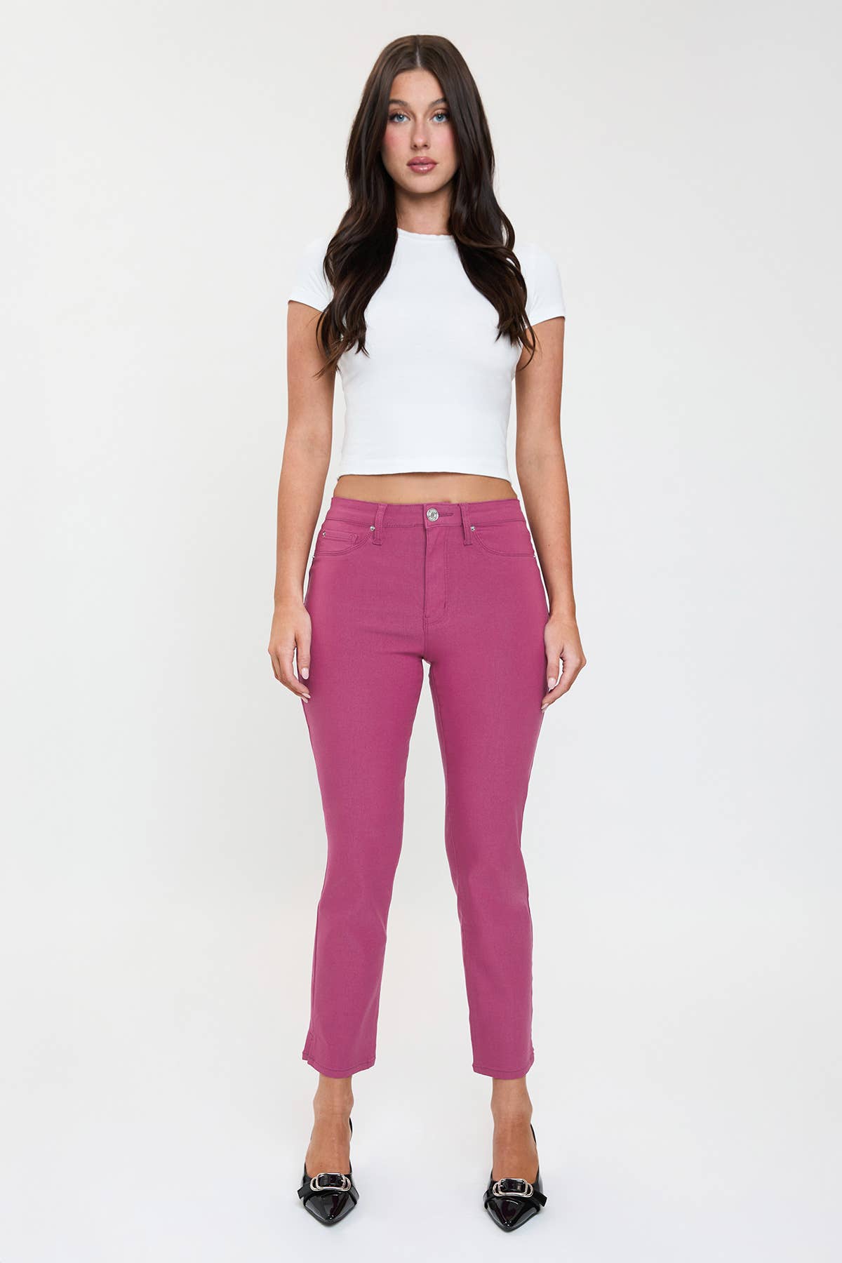 Hyperstretch Cropped Straight Pants in Dark Berry (REG)