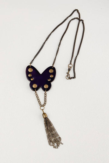 Studded Butterfly Fringe Necklace