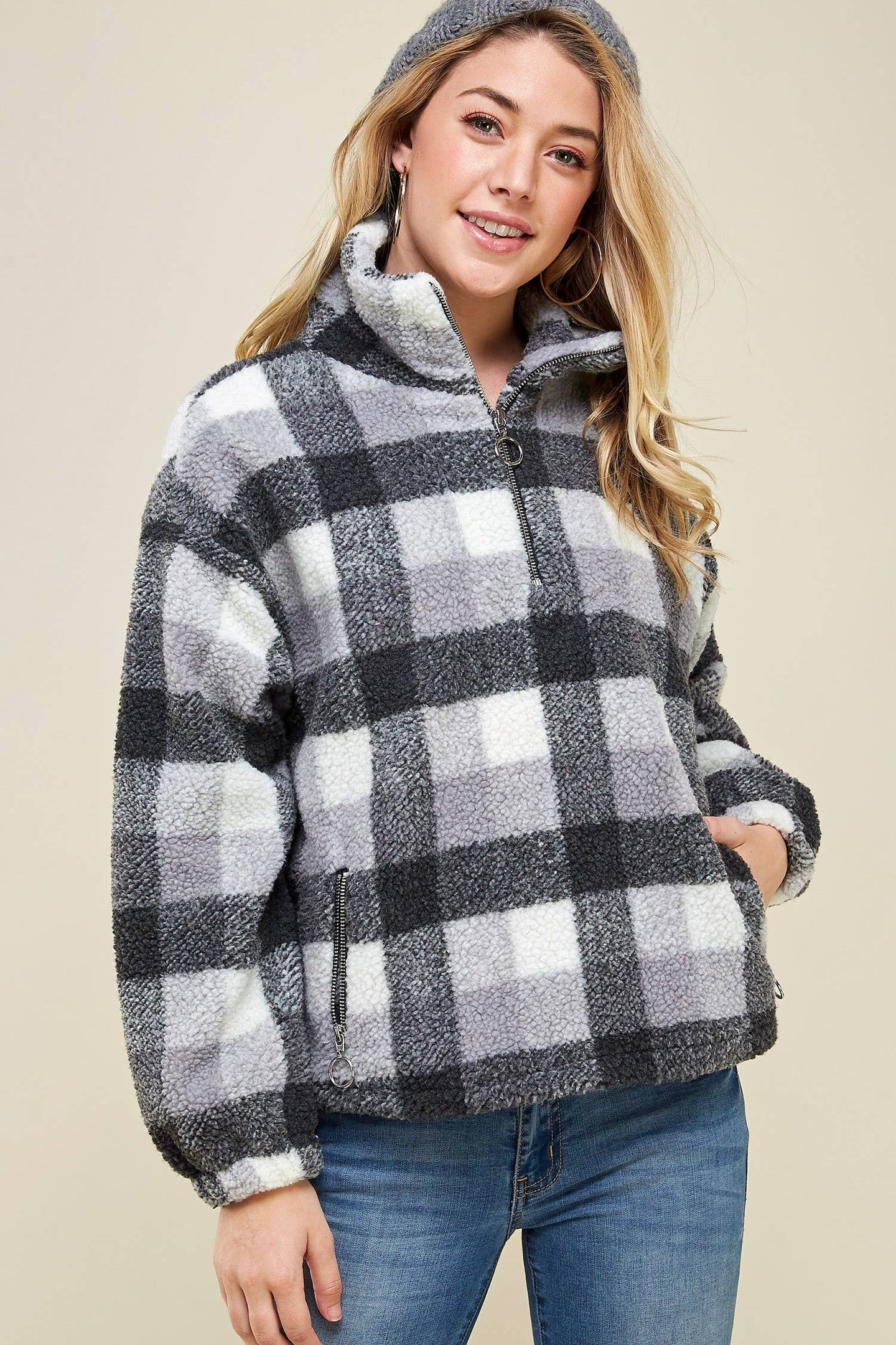 Half Zip Plaid Sweater (REG)
