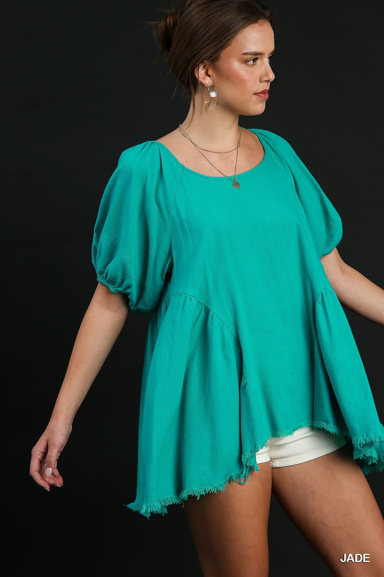 Puff Sleeve Tunic Top in Jade (REG)