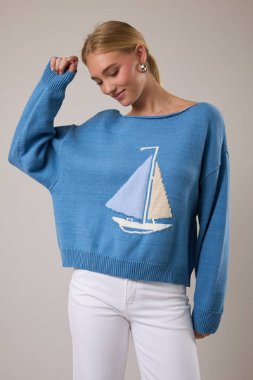 Boatneck Sailboat Sweater (REG)