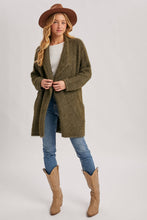 Fuzzy Drape Front Cardigan in Olive (REG)