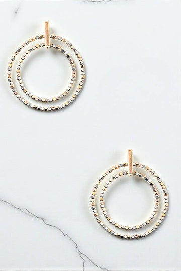 Double Ring Beaded Drop Earrings