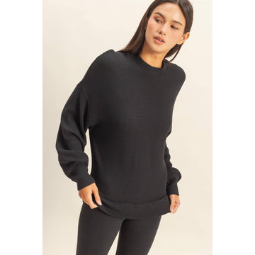 Ribbed Balloon Sleeve Top in Black (REG)