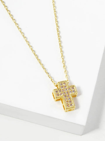 18K Pave Cz Cross Necklace