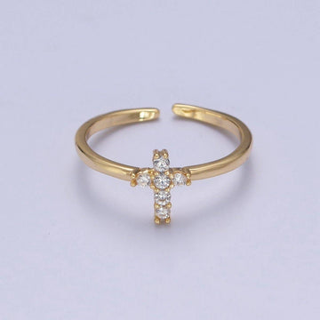 14K Filled CZ Dainty Cross Ring