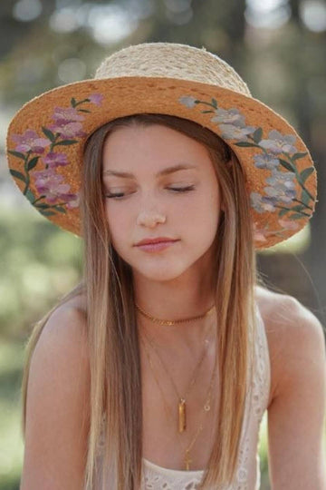 Floral Embroidered Straw Hat