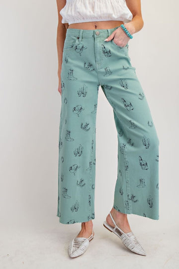 Western Printed Pants in Sage (REG)