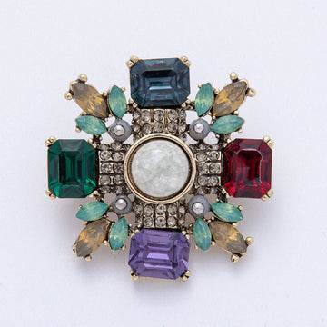 Antique Multi Color Crystal Brooch