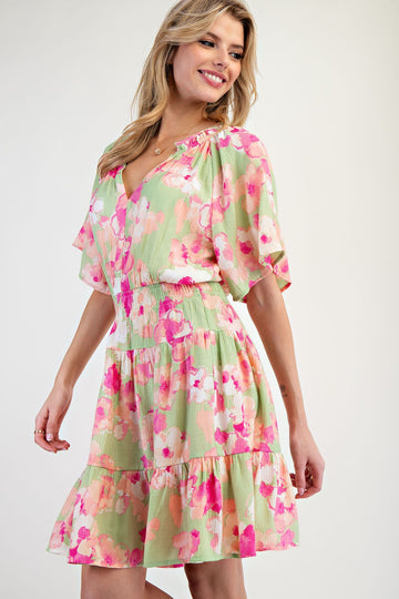 Sage Peach Blossom Dress (REG)