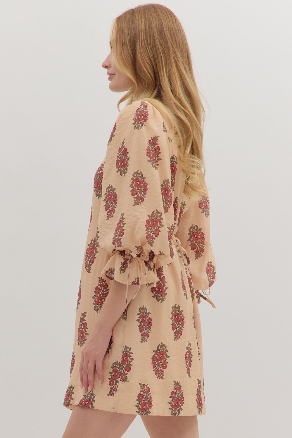 Floral Puff Sleeve Dress in Ecru (REG)