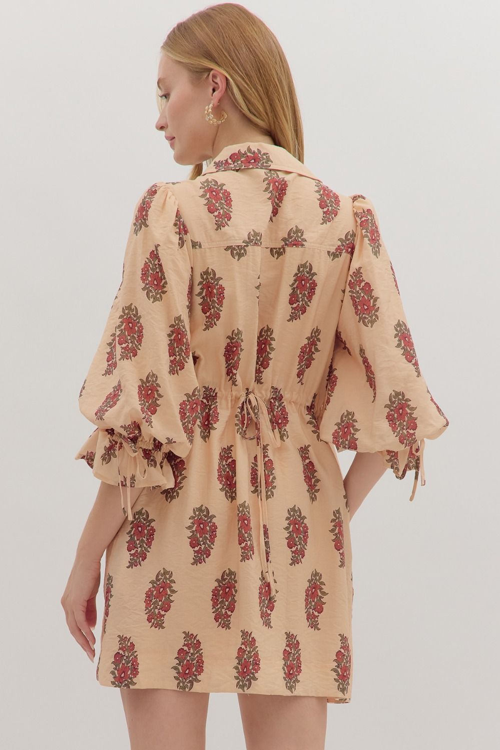 Floral Puff Sleeve Dress in Ecru (REG)