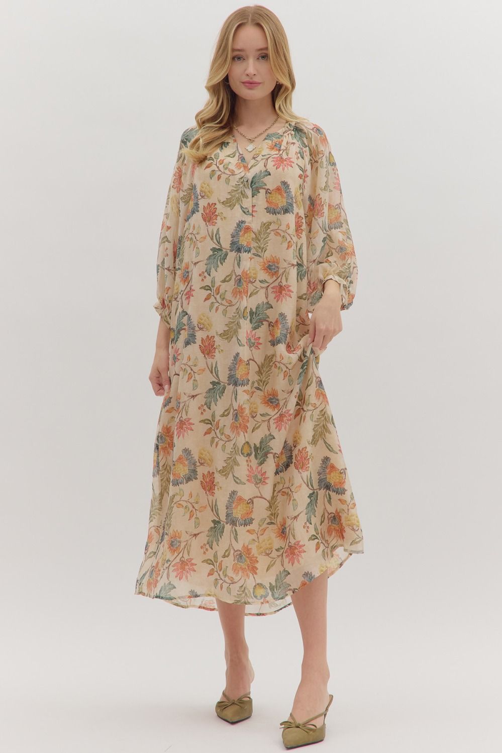 Botanical Midi Dress in Ecru (REG)