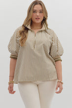 Half Zip Puff Sleeve Top in Olive (REG/PLUS)