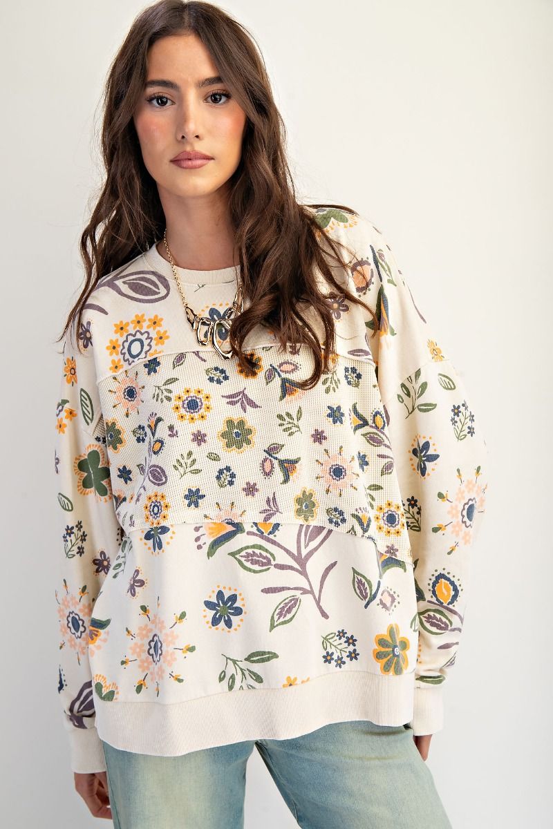 Flower Pop Pullover Top in Natural (PLUS)