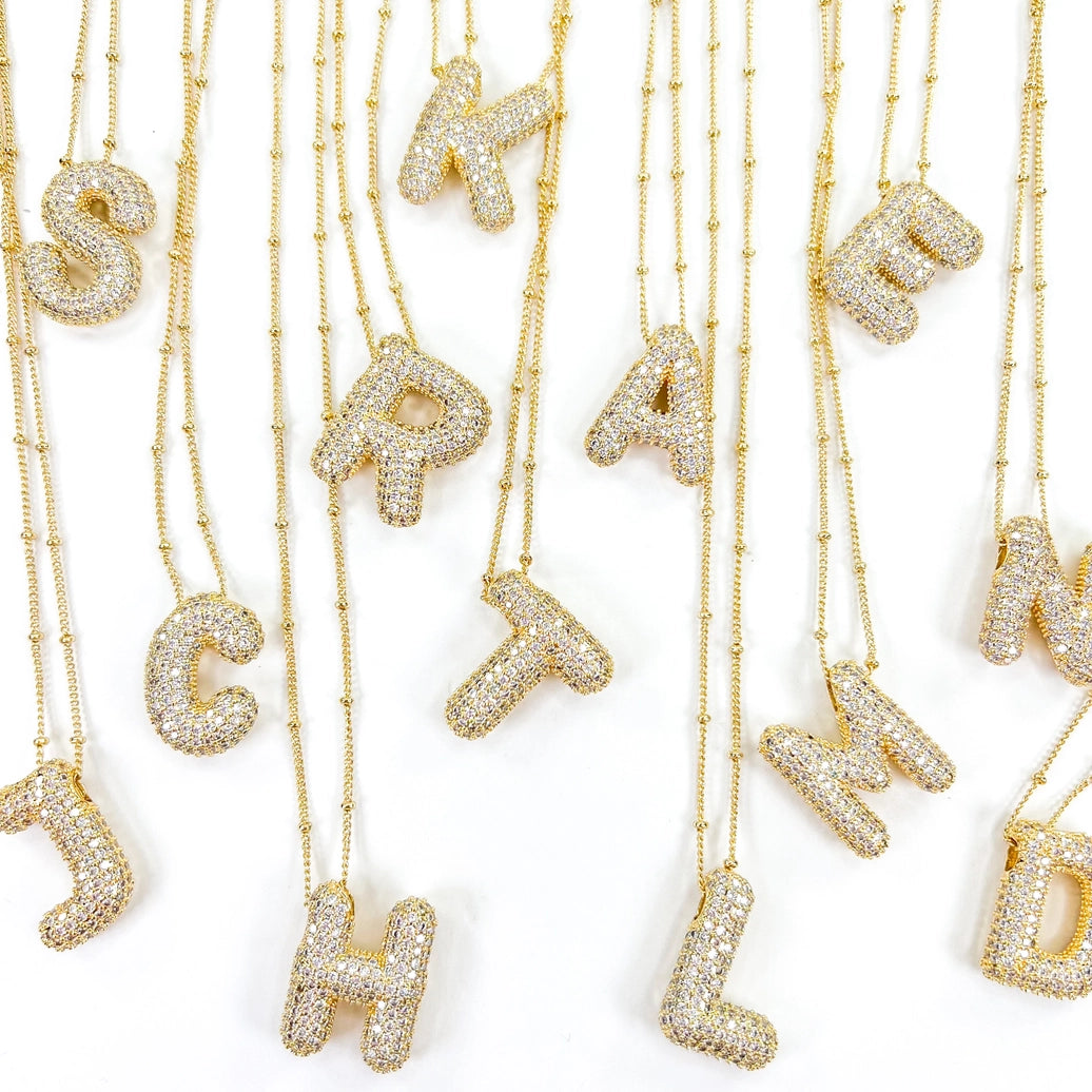 Gold Blinged Out Balloon Initial Necklace