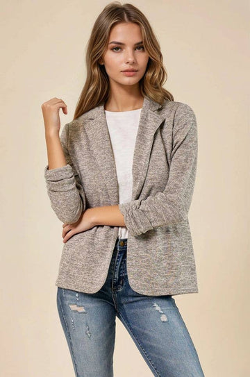 Shirred Sleeve Knit Blazer in Toffee (REG)