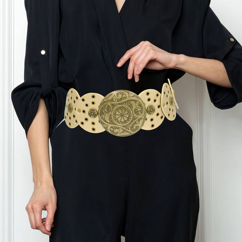 Western Faux Leather Circle Link Belt