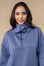 Zip Collar Pullover Top in Light Navy (REG)