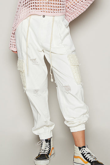 Patchwork Jogger Pants in Off White (REG)