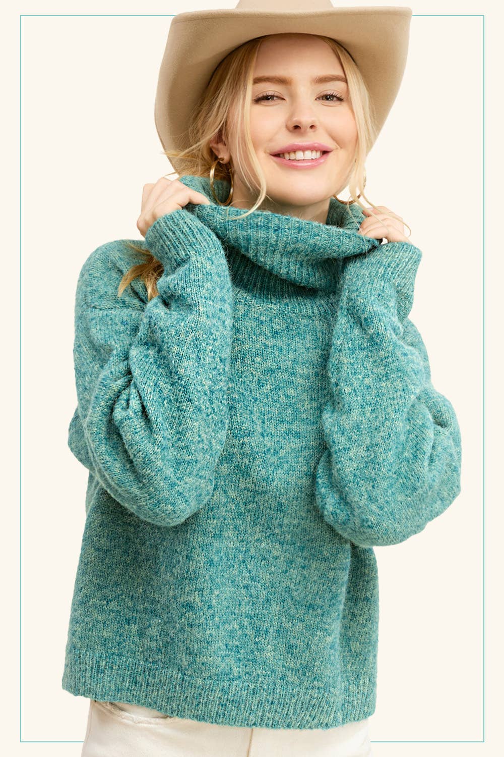 Pintuck Turtleneck Sweater in Mermaid (REG)