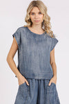 Chambray Button Back Top (REG)