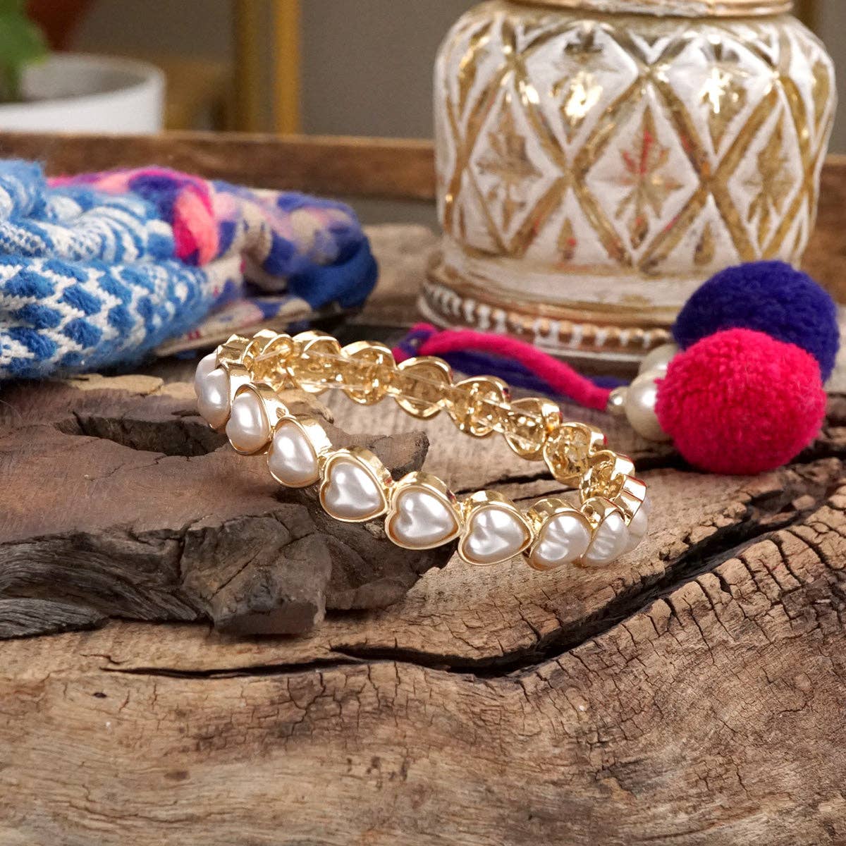 Sweetheart Shine Pearl Stretch Bangle Bracelet