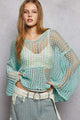 Open Crochet Hoodie Top in Aqua (REG)