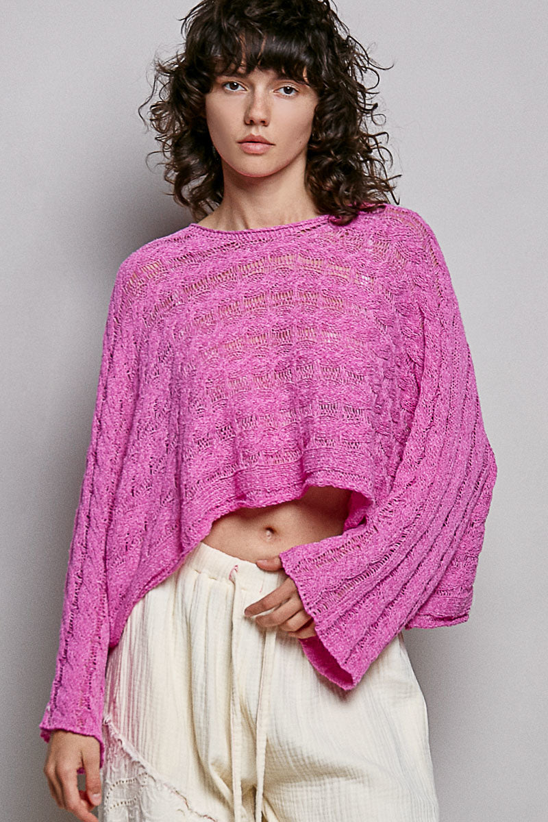 Cable Twist Crop Sweater in Berry Pink (REG)