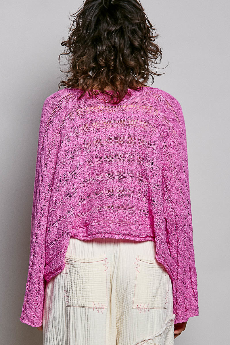 Cable Twist Crop Sweater in Berry Pink (REG)