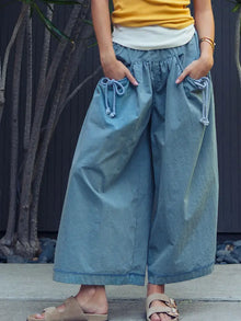 Drawstring Pocket Culotte Pants in Blue (REG)