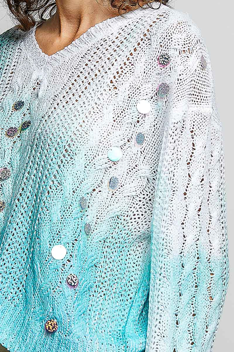 Stunning Sequin Cable Sweater in Teal (REG)