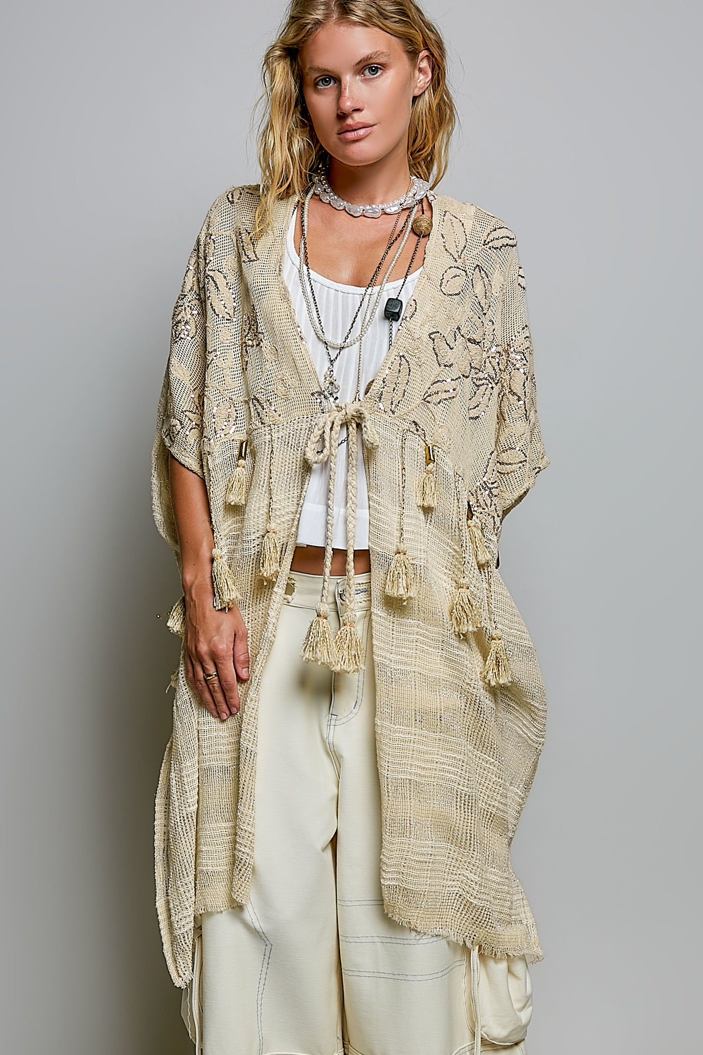 Sequin Embroidered Tassel Cardigan (REG)