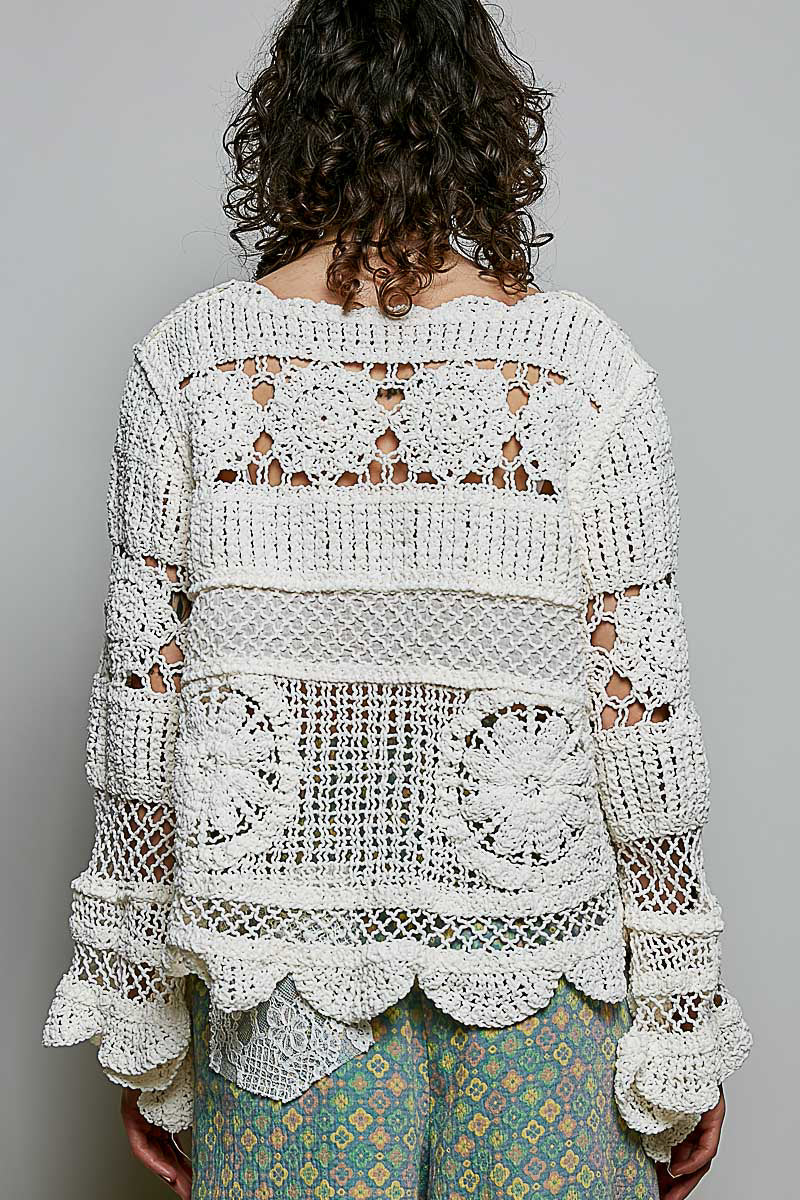 Boho Crochet Scallop Top in Cream (REG)