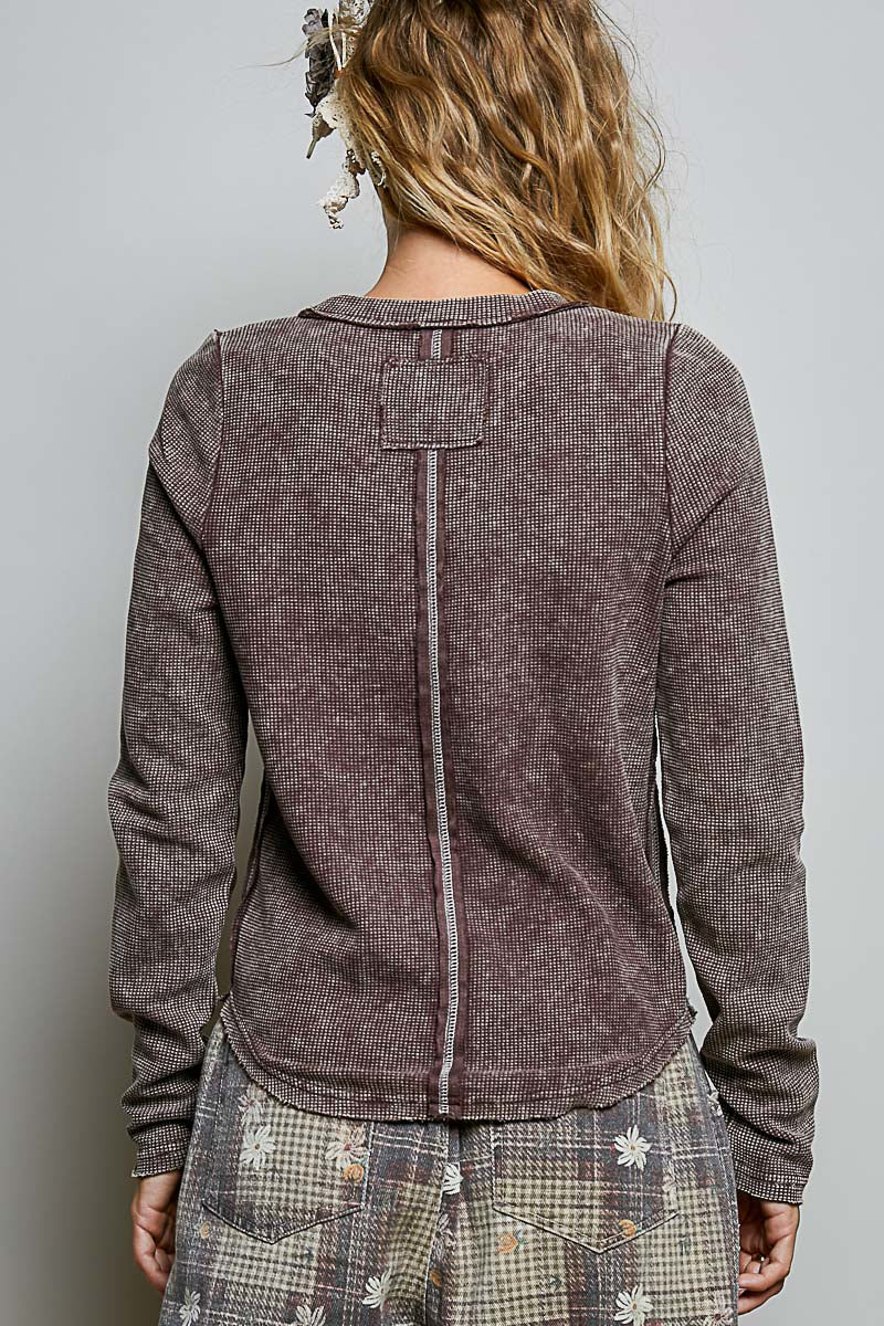 Washed Thermal Peace Top in Coffee Bean (REG)