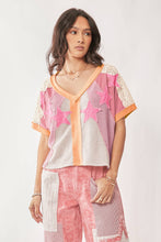 Patchwork Star V-Neck Top in Pink (REG)