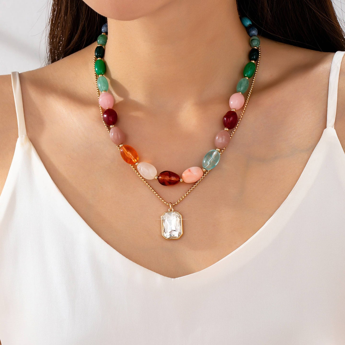 Multi Stone & Crystal Layer Necklace