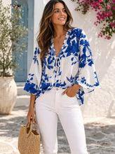 Blue Floral Tie Front Top (REG)