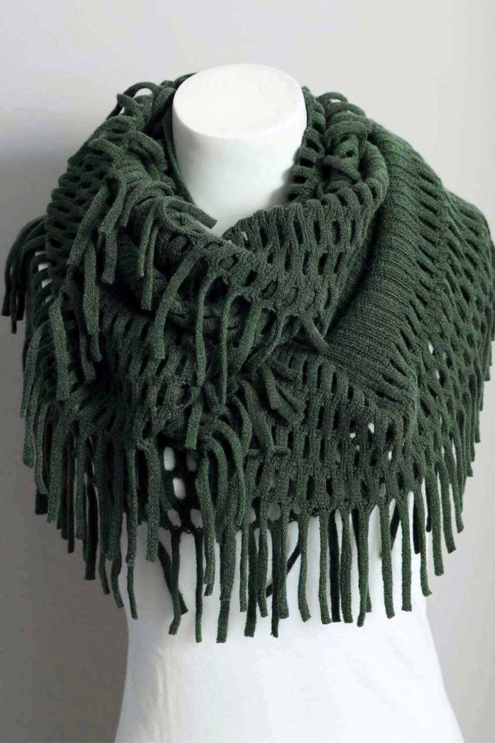 Tassel Fringe Knit Infinity Scarf