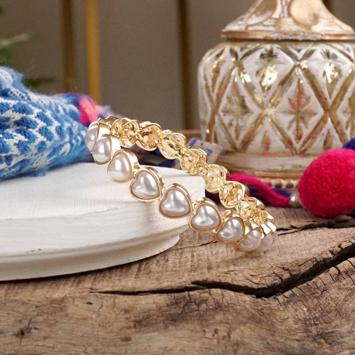 Sweetheart Shine Pearl Stretch Bangle Bracelet